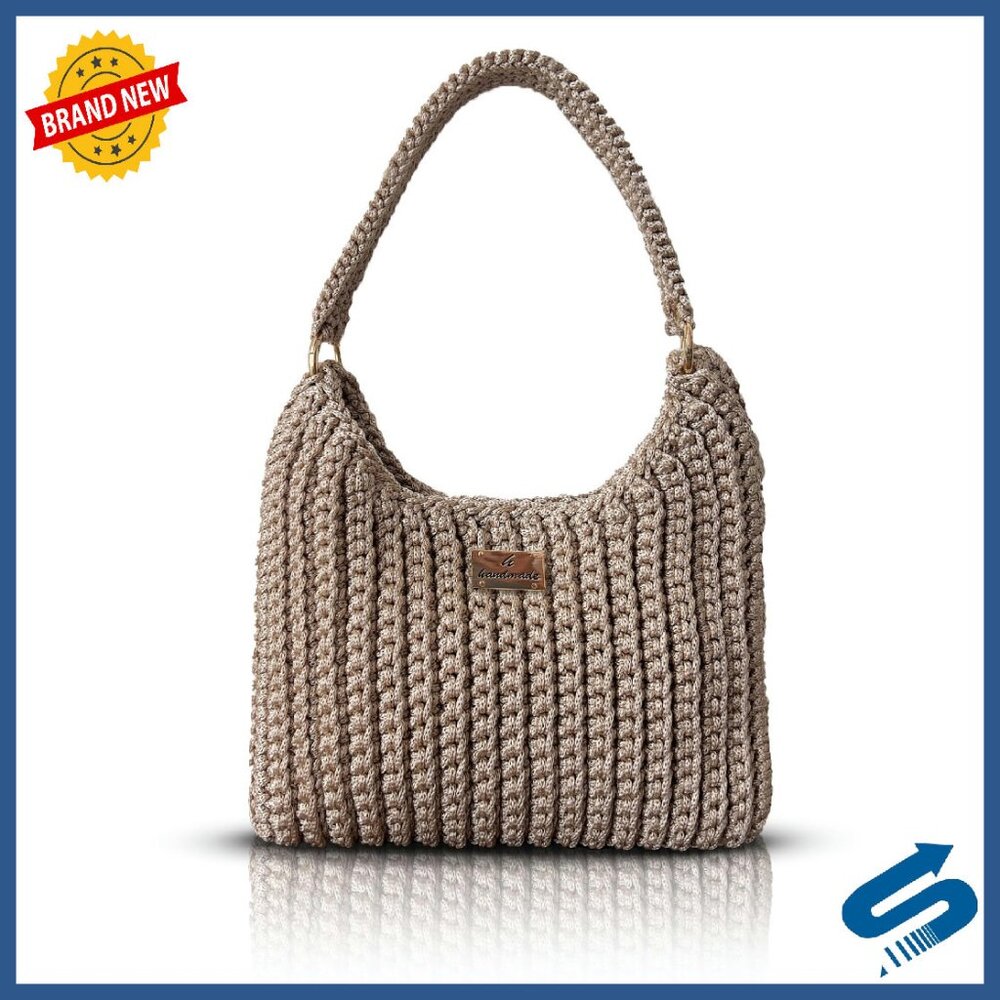 Handmade Crochet Clutch Shoulder Bag Gold Chain Crossbody Purse